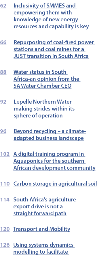 62 Inclusivity of SMMES and empowering them with knowledge of new energy resources and capability is key 66 Repurposi...