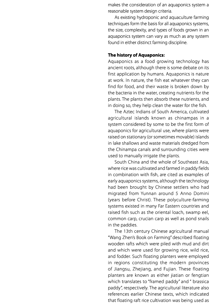 makes the consideration of an aquaponics system a reasonable system design criteria. As existing hydroponic and aquac...