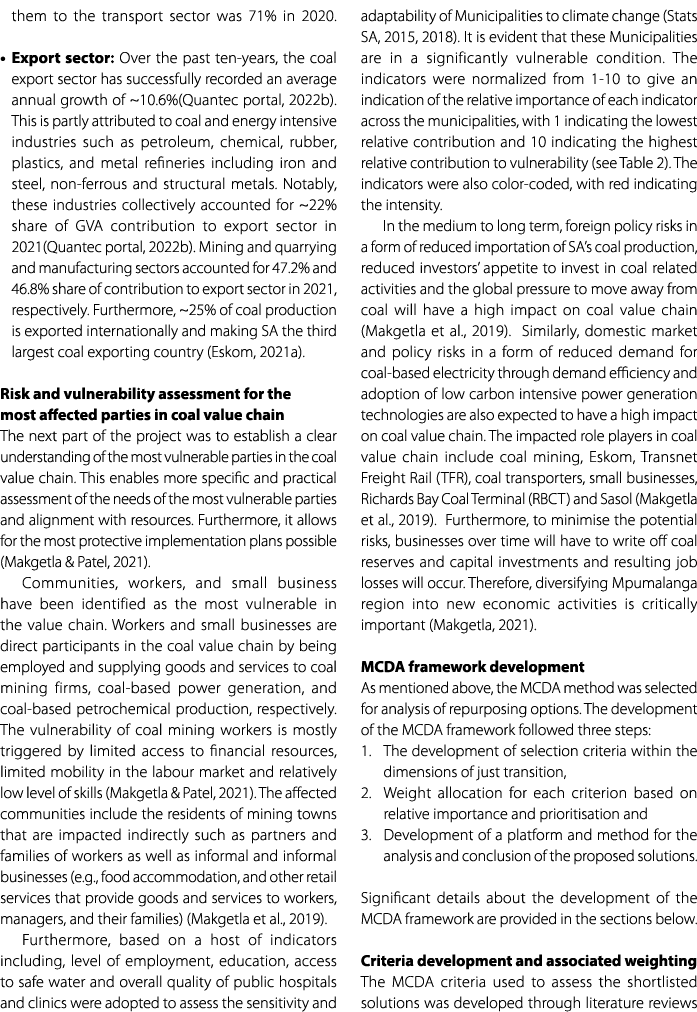 them to the transport sector was 71% in 2020. • Export sector: Over the past ten years, the coal export sector has su...