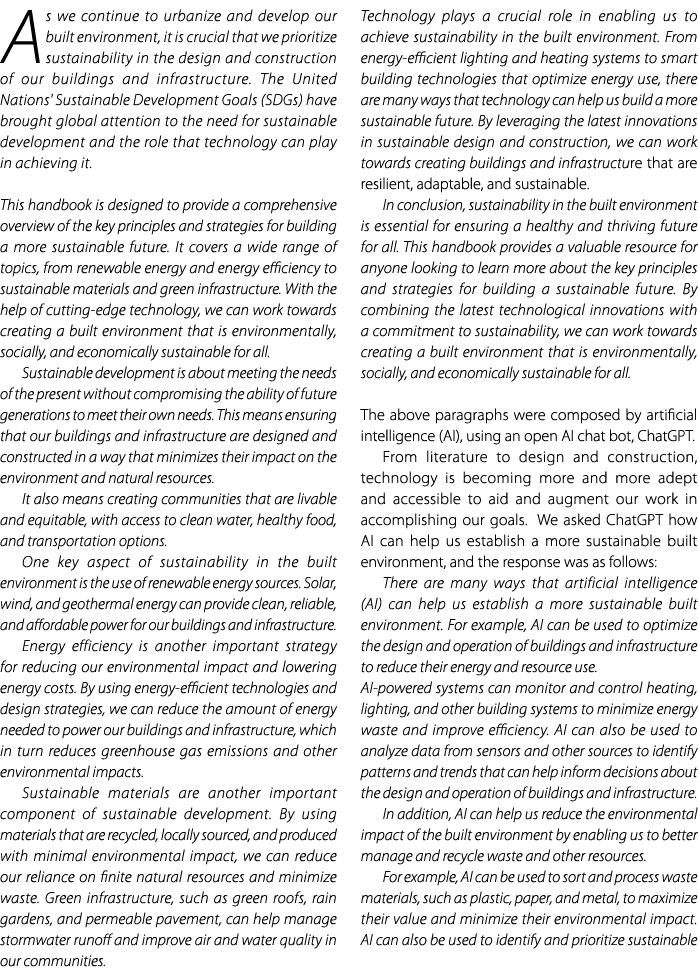 As we continue to urbanize and develop our built environment, it is crucial that we prioritize sustainability in the ...