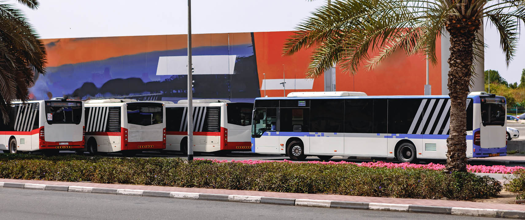 Urban bus stop public transport in Dubai city, UAE