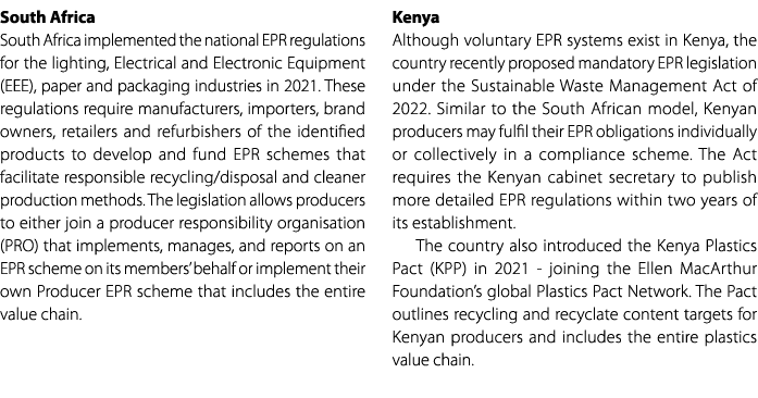 South Africa South Africa implemented the national EPR regulations for the lighting, Electrical and Electronic Equipm...