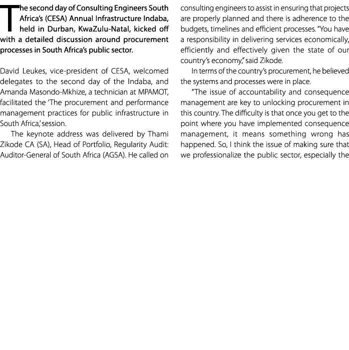 The second day of Consulting Engineers South Africa’s (CESA) Annual Infrastructure Indaba, held in Durban, KwaZulu Na...