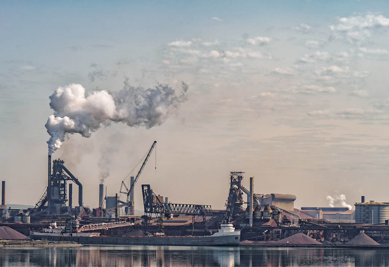 Great Lakes Freighter loading at a steel mill in early morning