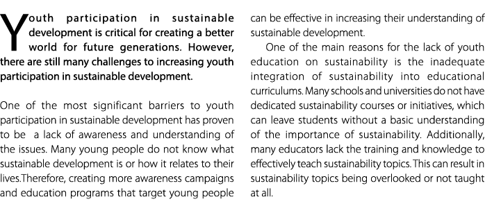 Youth participation in sustainable development is critical for creating a better world for future generations. Howeve...