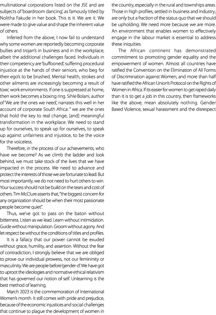 multinational corporations listed on the JSE and are subjects of ‘boardroom dancing’, as famously titled by Nolitha F...