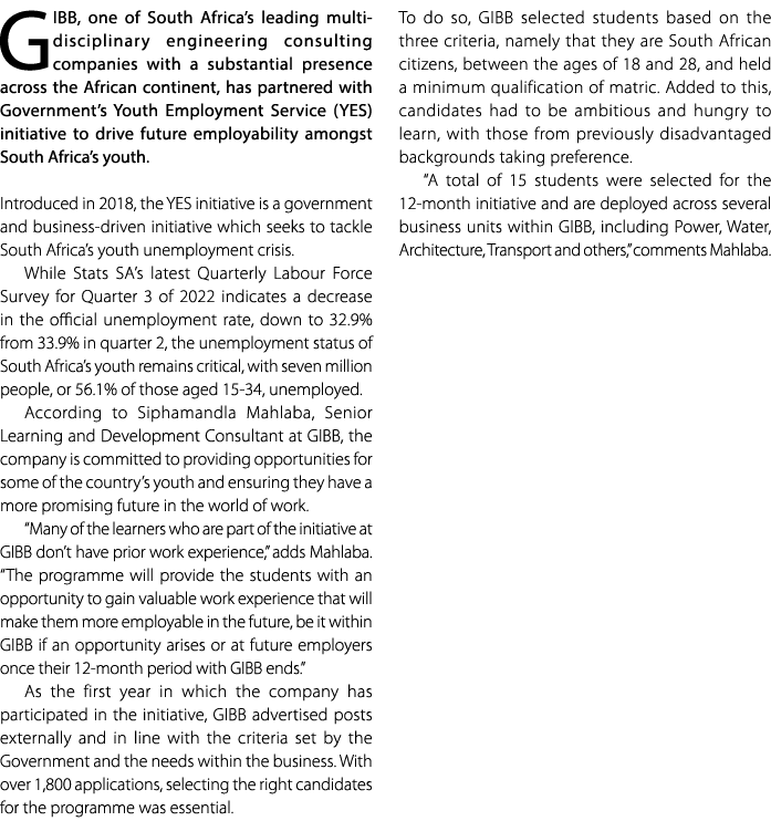 GIBB, one of South Africa’s leading multi disciplinary engineering consulting companies with a substantial presence a...