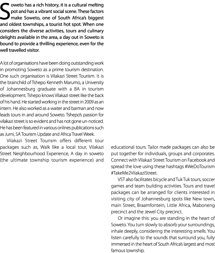 Soweto has a rich history, it is a cultural melting pot and has a vibrant social scene. These factors make Soweto, on...