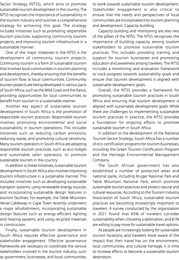 Sector Strategy (NTSS), which aims to promote sustainable tourism development in the country. The NTSS recognizes the...