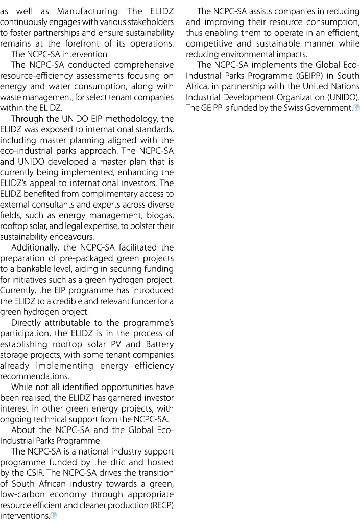 as well as Manufacturing. The ELIDZ continuously engages with various stakeholders to foster partnerships and ensure ...