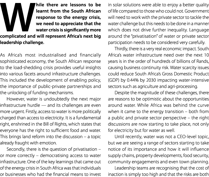 While there are lessons to be learnt from the South African response to the energy crisis, we need to appreciate that...