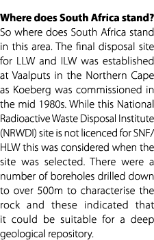 Where does South Africa stand? So where does South Africa stand in this area. The final disposal site for LLW and ILW...