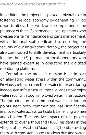 Aerial of Solar Powered Desalination Plant In addition, the project has played a pivotal role in fostering the local ...