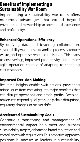 Benefits of Implementing a Sustainability War Room Implementing a sustainability war room offers numerous advantages ...