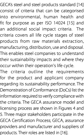 GECA’s steel and steel products standard [14] consist of criteria that can be categorised into environmental, human h...