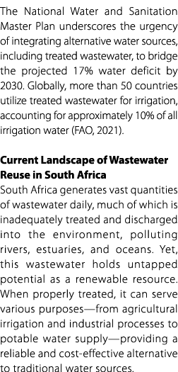 The National Water and Sanitation Master Plan underscores the urgency of integrating alternative water sources, inclu...