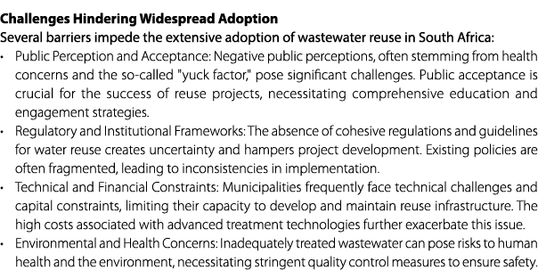 Challenges Hindering Widespread Adoption Several barriers impede the extensive adoption of wastewater reuse in South ...