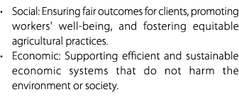 • Social: Ensuring fair outcomes for clients, promoting workers' well being, and fostering equitable agricultural pra...