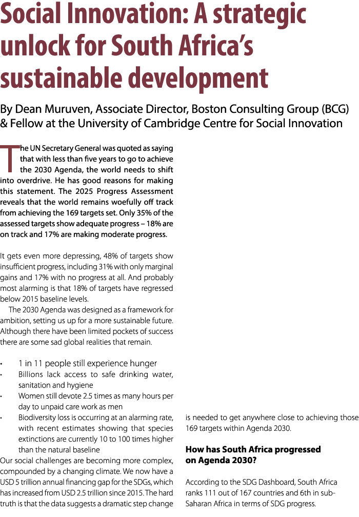 Social Innovation: A strategic unlock for South Africa’s sustainable development By Dean Muruven, Associate Director,...