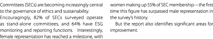 Committees (SECs) are becoming increasingly central to the governance of ethics and sustainability. Encouragingly, 82...