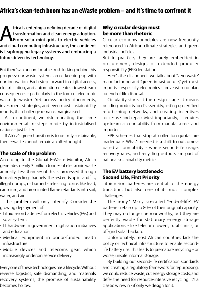 Africa’s clean tech boom has an eWaste problem – and it’s time to confront it Africa is entering a defining decade of...