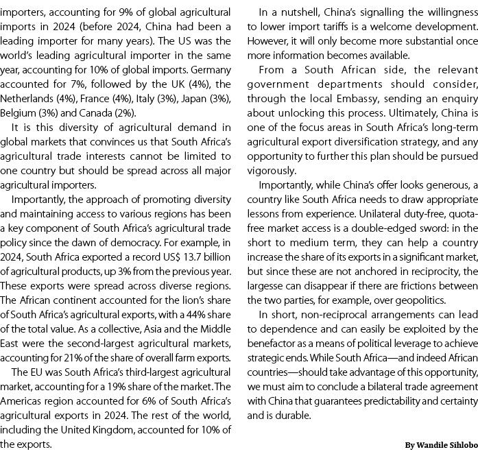 importers, accounting for 9% of global agricultural imports in 2024 (before 2024, China had been a leading importer f...