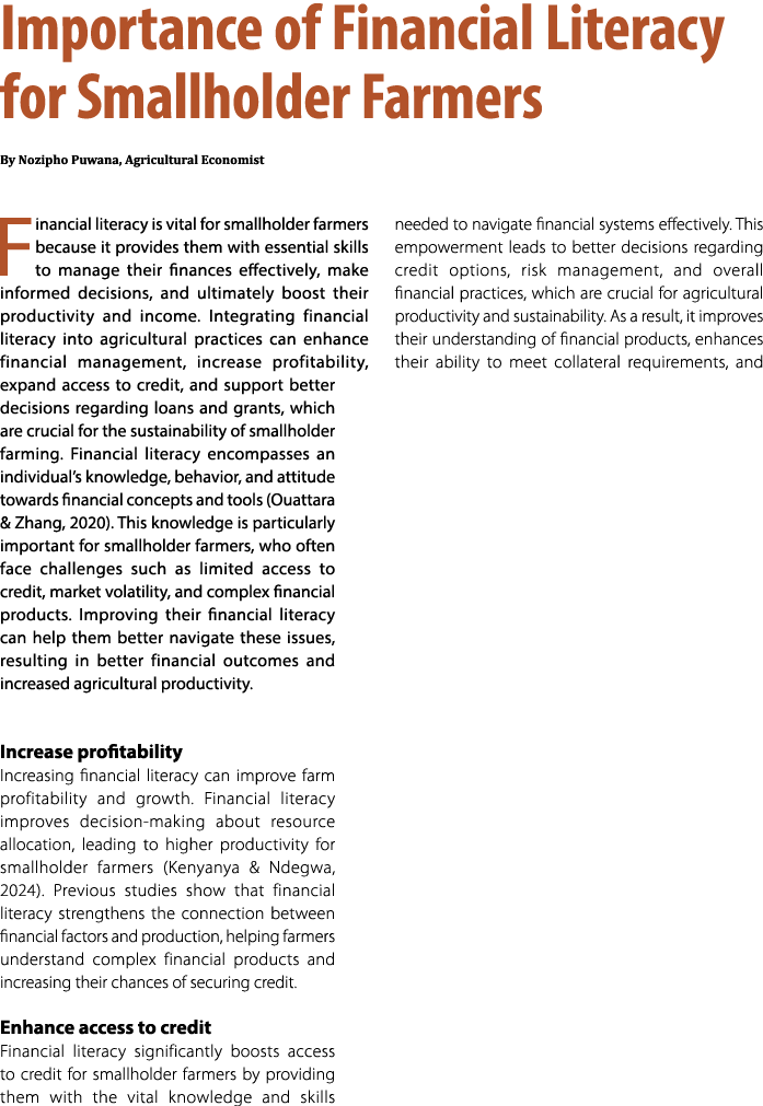 Importance of Financial Literacy for Smallholder Farmers By Nozipho Puwana, Agricultural Economist Financial literacy...