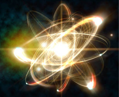 Close up illustration of atomic particle for nuclear energy imagery