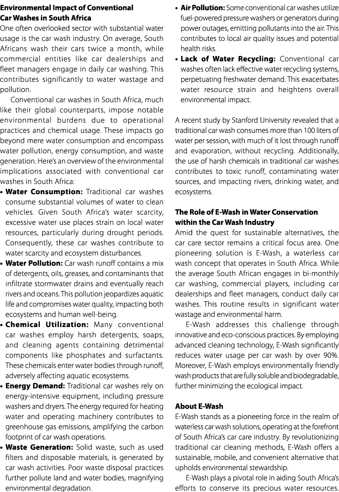 Environmental Impact of Conventional Car Washes in South Africa One often overlooked sector with substantial water us...