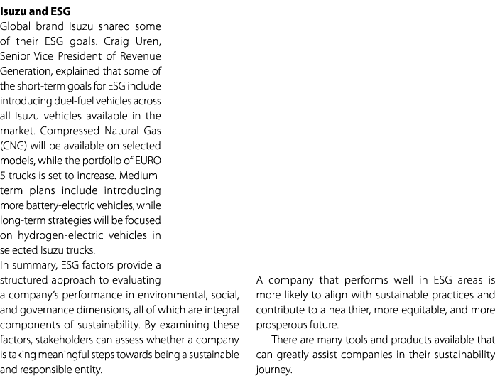 Isuzu and ESG Global brand Isuzu shared some of their ESG goals. Craig Uren, Senior Vice President of Revenue Generat...
