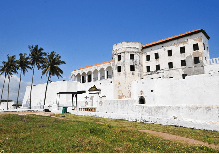 Elmina Castle (also called the Castle of St. George) is located on the Atlantic coast of Ghana west of the capital, Accra. It is a UNESCO World Heritage Site.