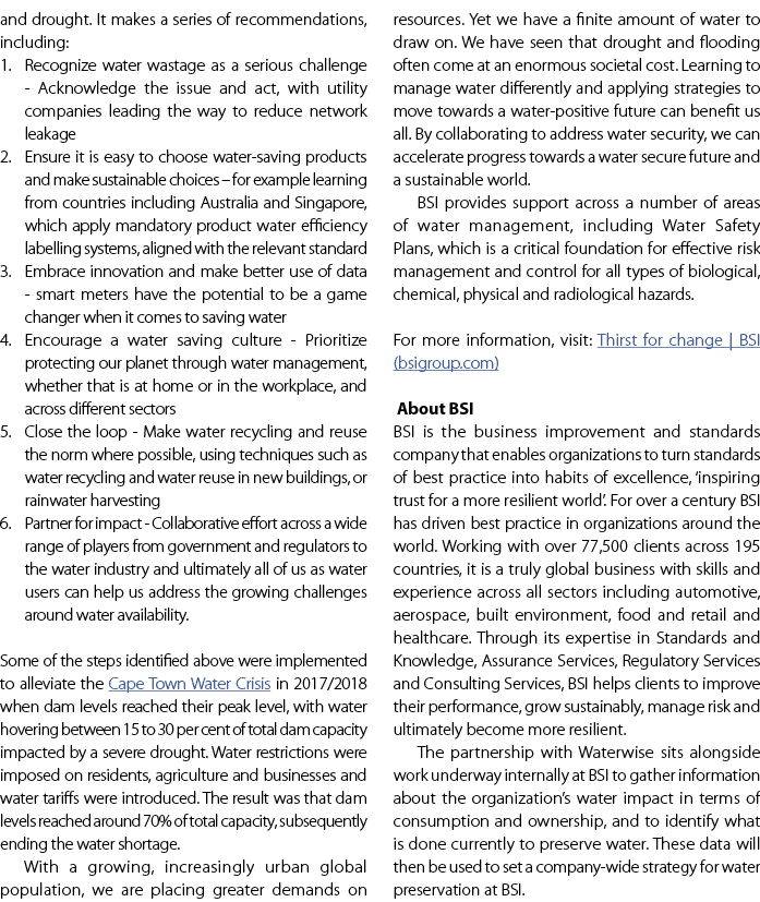 and drought. It makes a series of recommendations, including: 1. Recognize water wastage as a serious challenge Ackno...