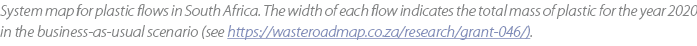 System map for plastic flows in South Africa. The width of each flow indicates the total mass of plastic for the year...