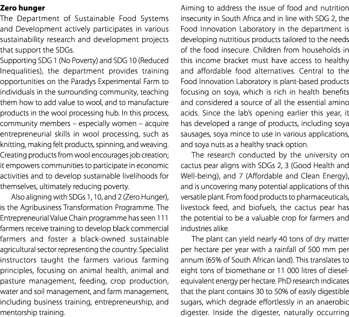 Zero hunger The Department of Sustainable Food Systems and Development actively participates in various sustainabilit...