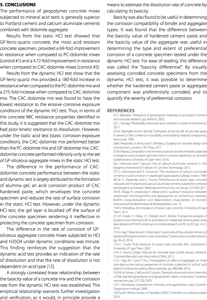 5. CONCLUSIONS The performance of geopolymer concrete mixes subjected to mineral acid tests is generally superior to ...
