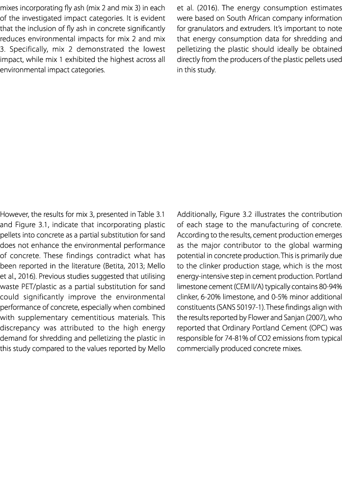 mixes incorporating fly ash (mix 2 and mix 3) in each of the investigated impact categories. It is evident that the i...