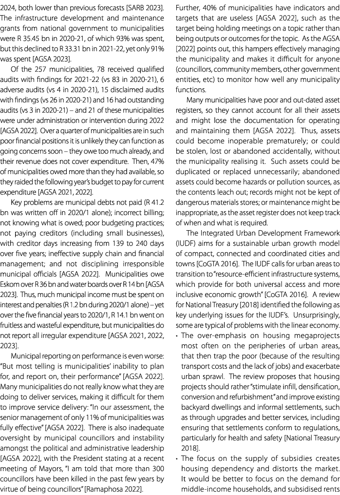 2024, both lower than previous forecasts [SARB 2023]. The infrastructure development and maintenance grants from nati...