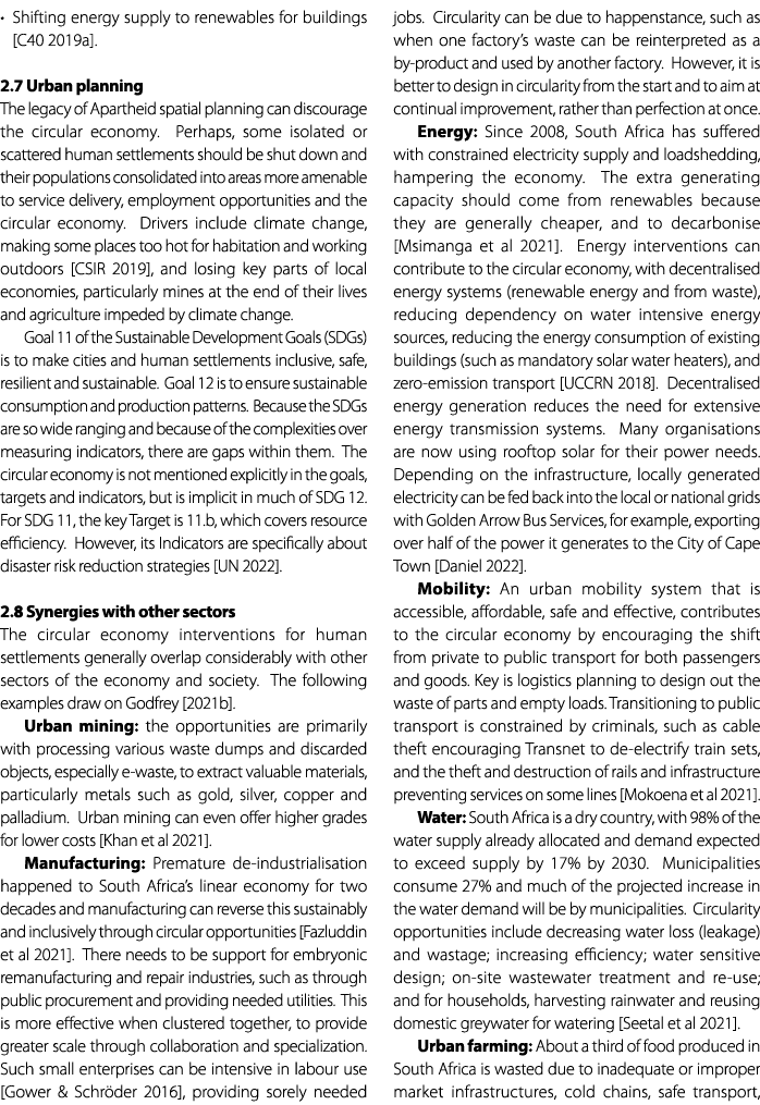 • Shifting energy supply to renewables for buildings [C40 2019a]. 2.7 Urban planning The legacy of Apartheid spatial ...