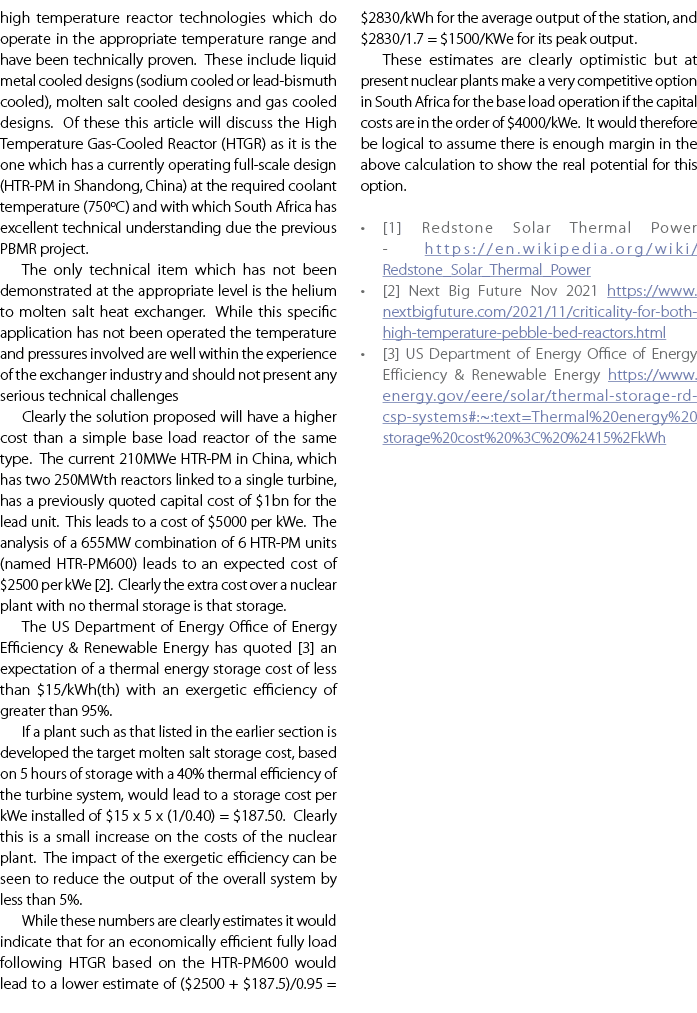 high temperature reactor technologies which do operate in the appropriate temperature range and have been technically...