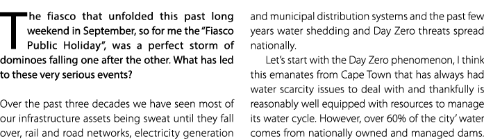 T he fiasco that unfolded this past long weekend in September, so for me the “Fiasco Public Holiday”, was a perfect s...