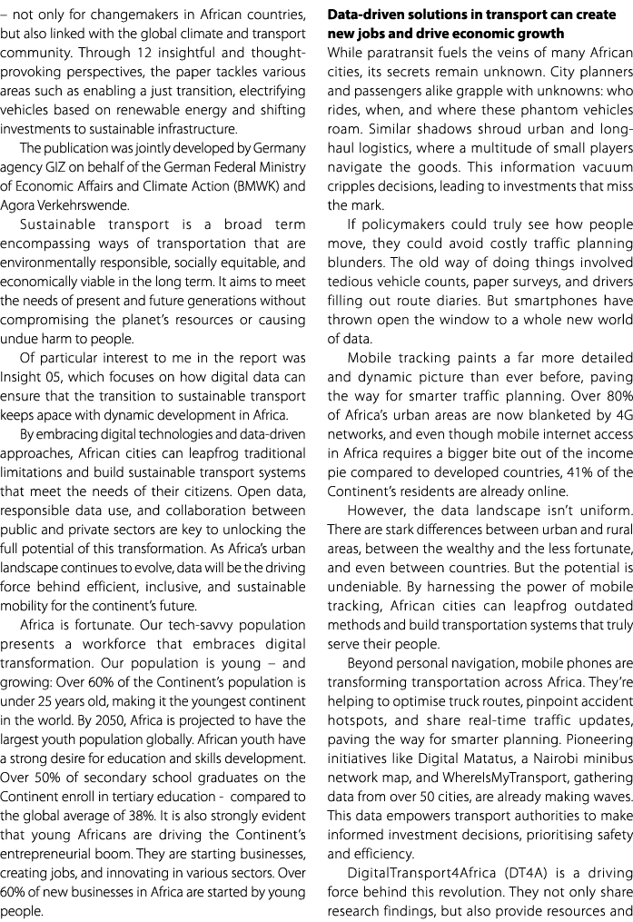 – not only for changemakers in African countries, but also linked with the global climate and transport community. Th...