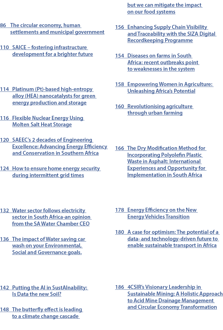 86 The circular economy, human settlements and municipal government 110 SAICE – fostering infrastructure development ...