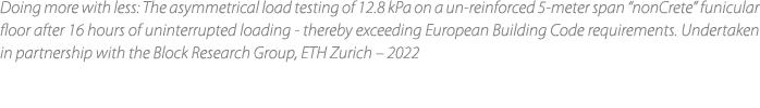 Doing more with less: The asymmetrical load testing of 12.8 kPa on a un reinforced 5 meter span “nonCrete” funicular ...