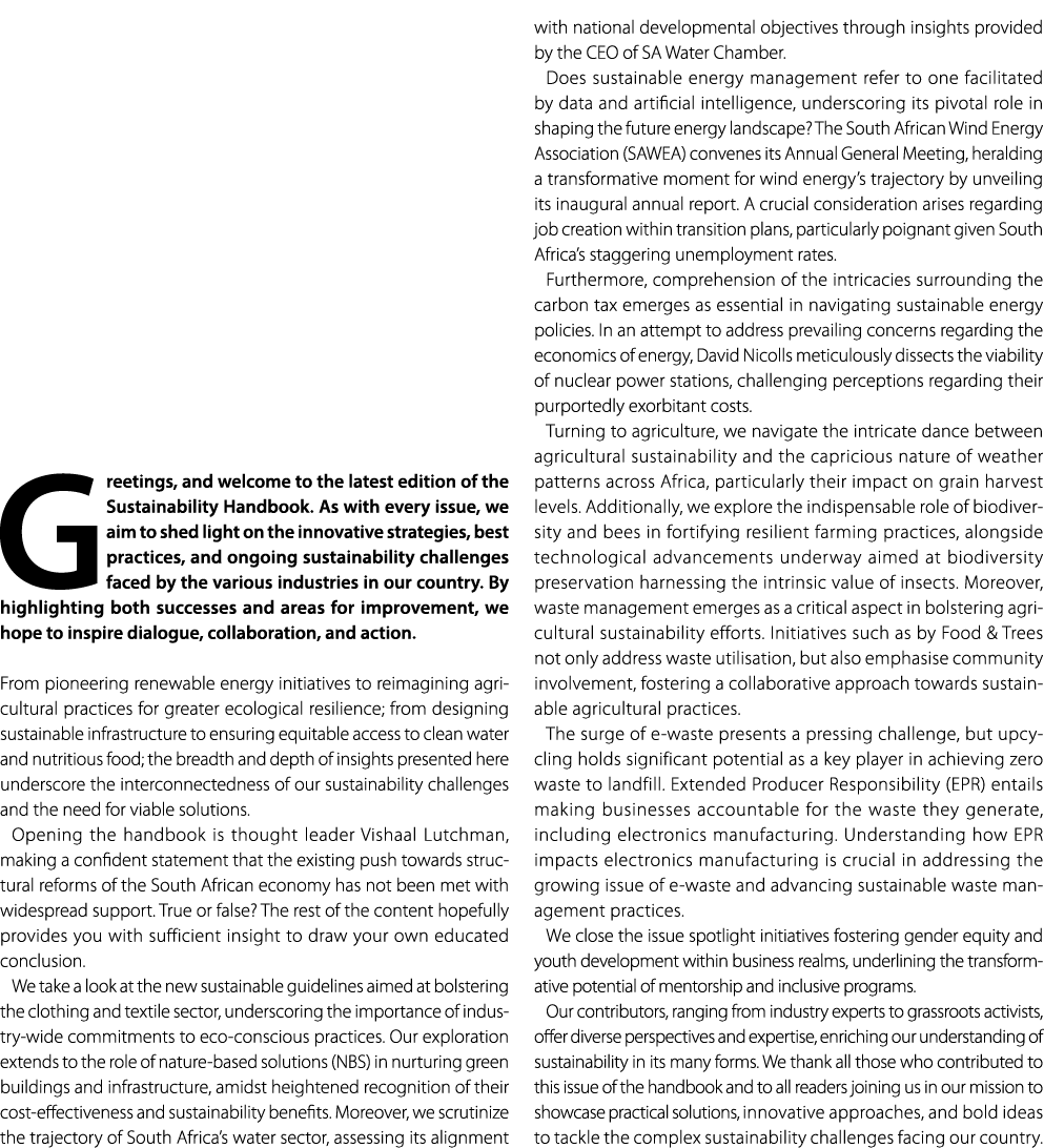 Greetings, and welcome to the latest edition of the Sustainability Handbook. As with every issue, we aim to shed ligh...