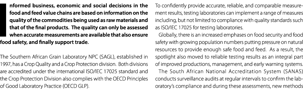 Informed business, economic and social decisions in the food and feed value chains are based on information on the qu...